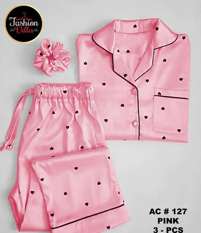 2 Pcs Women Stiched Silk Printed Night Suit