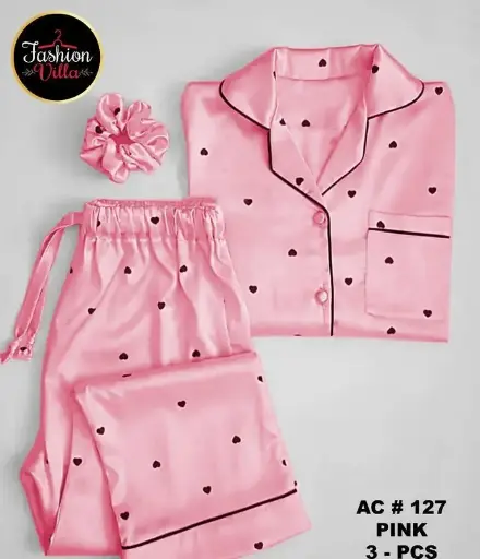 2 Pcs Women Stiched Silk Printed Night Suit